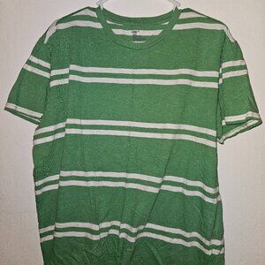 Gap Men's Green and White Stripe T-Shirt XL